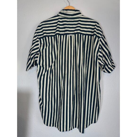 Vintage 90s Preppy Striped Cotton Short Sleeve Button Up Shirt 2XL Country Club - Picture 4 of 6
